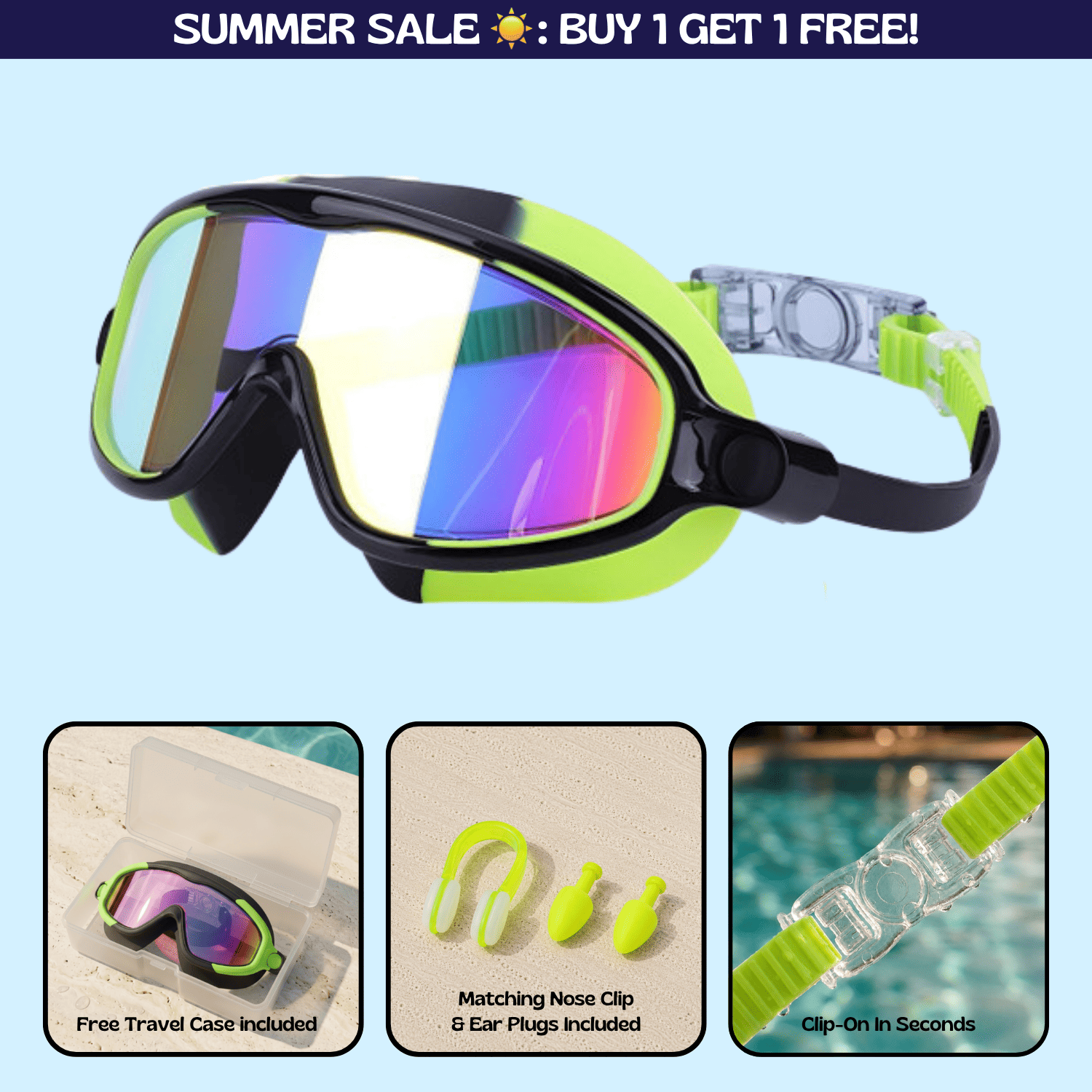 TibaToesβ’ Clip-On Swim Goggles