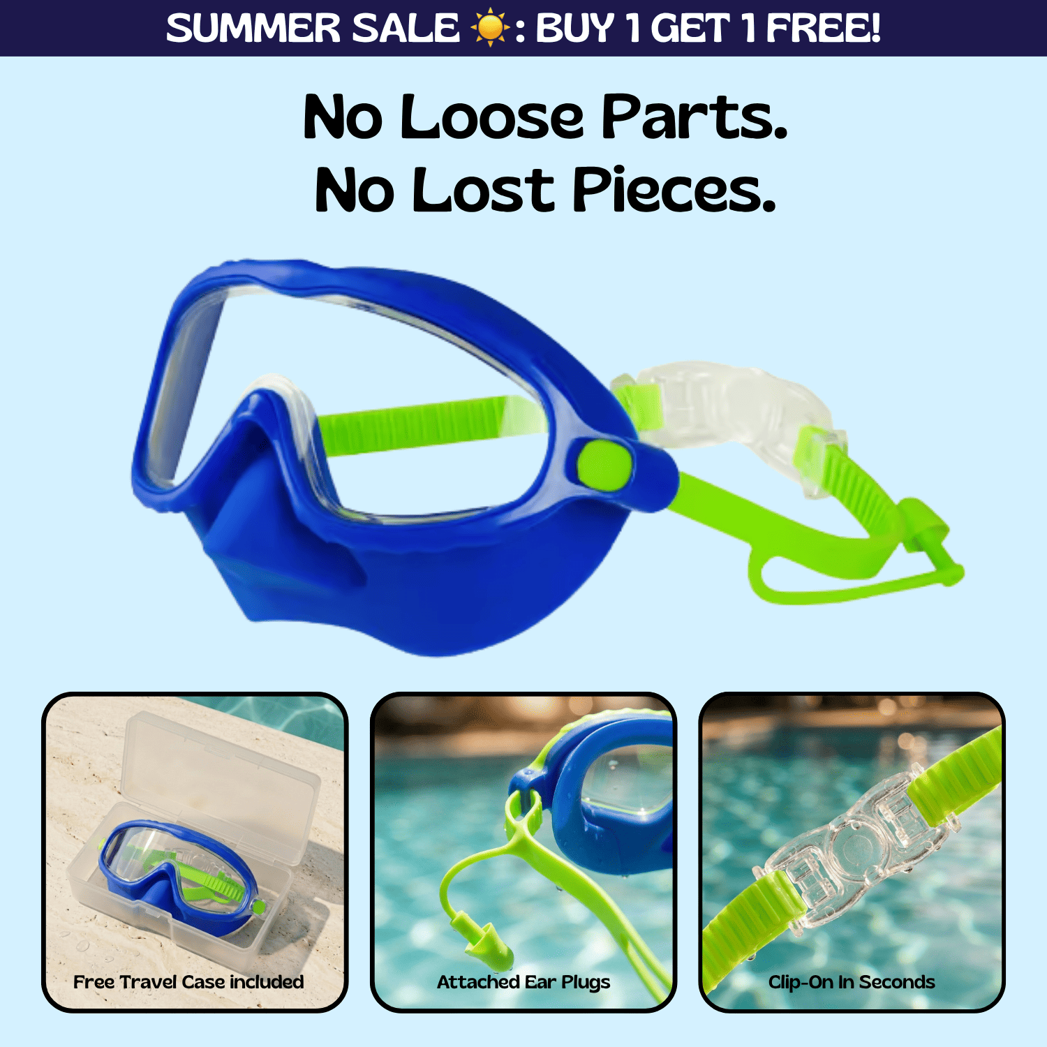 TibaToesβ’ Clip-On Swim Goggles