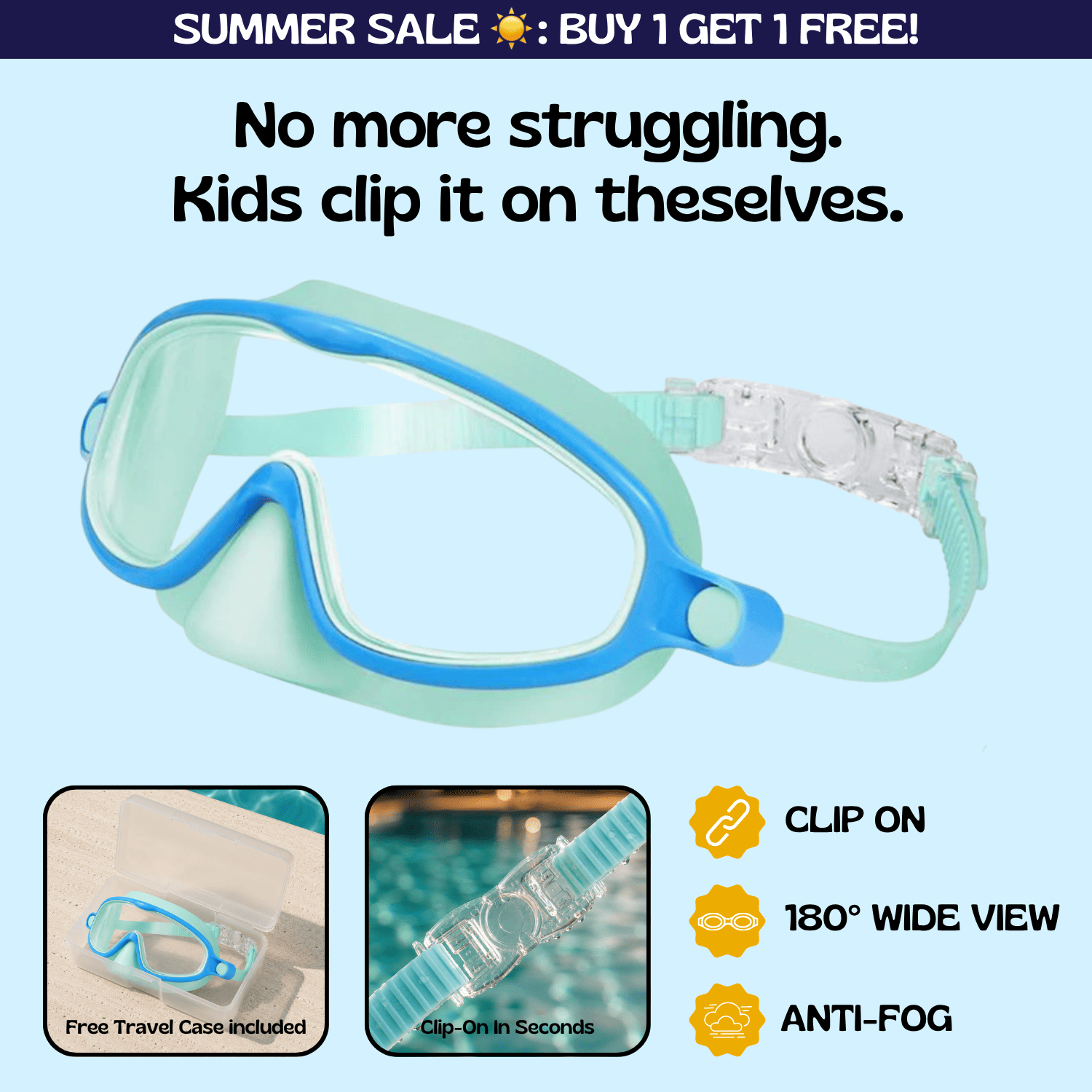 TibaToesβ’ Clip-On Swim Goggles