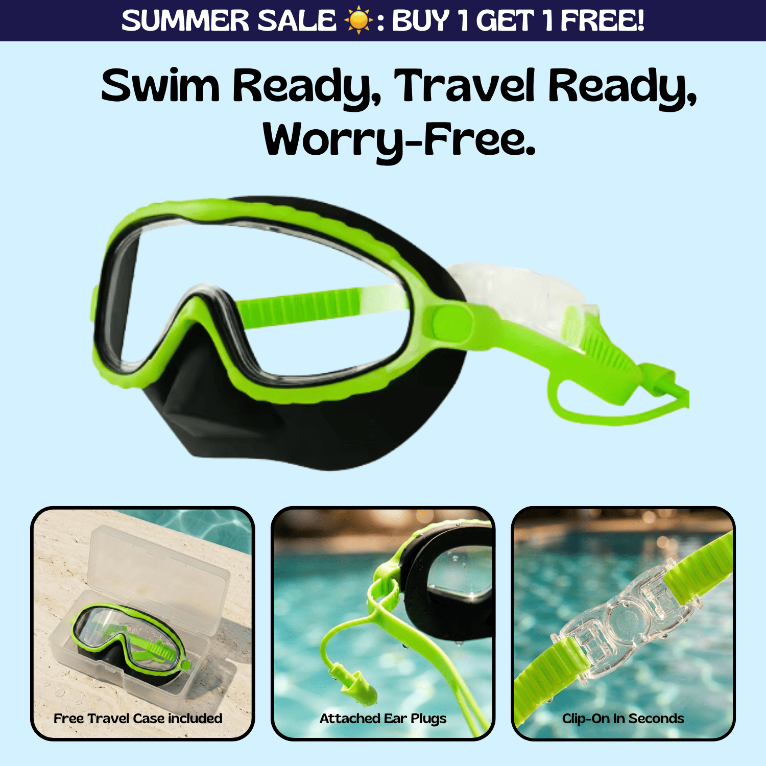 TibaToesβ’ Clip-On Swim Goggles