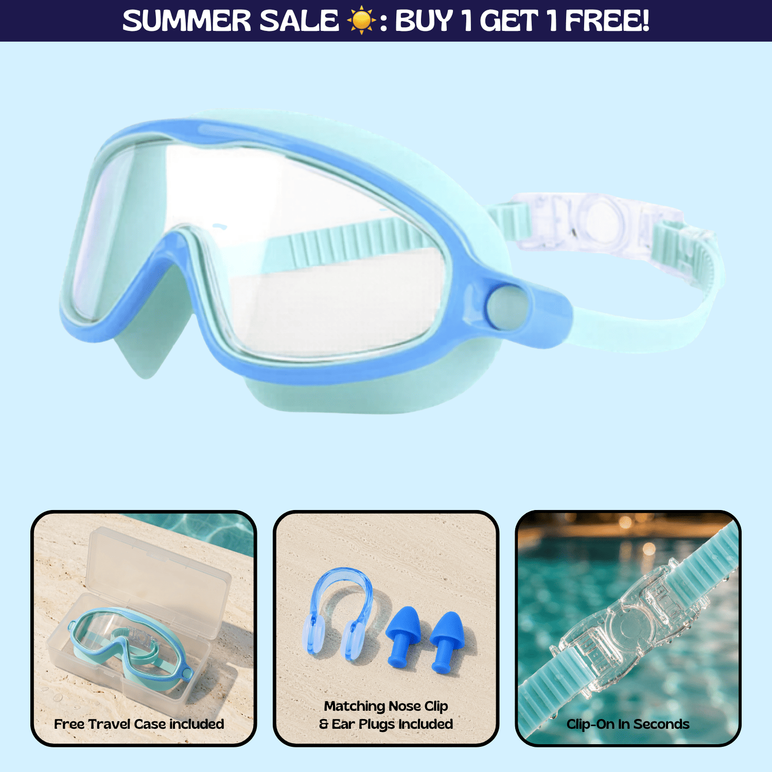 TibaToesβ’ Clip-On Swim Goggles