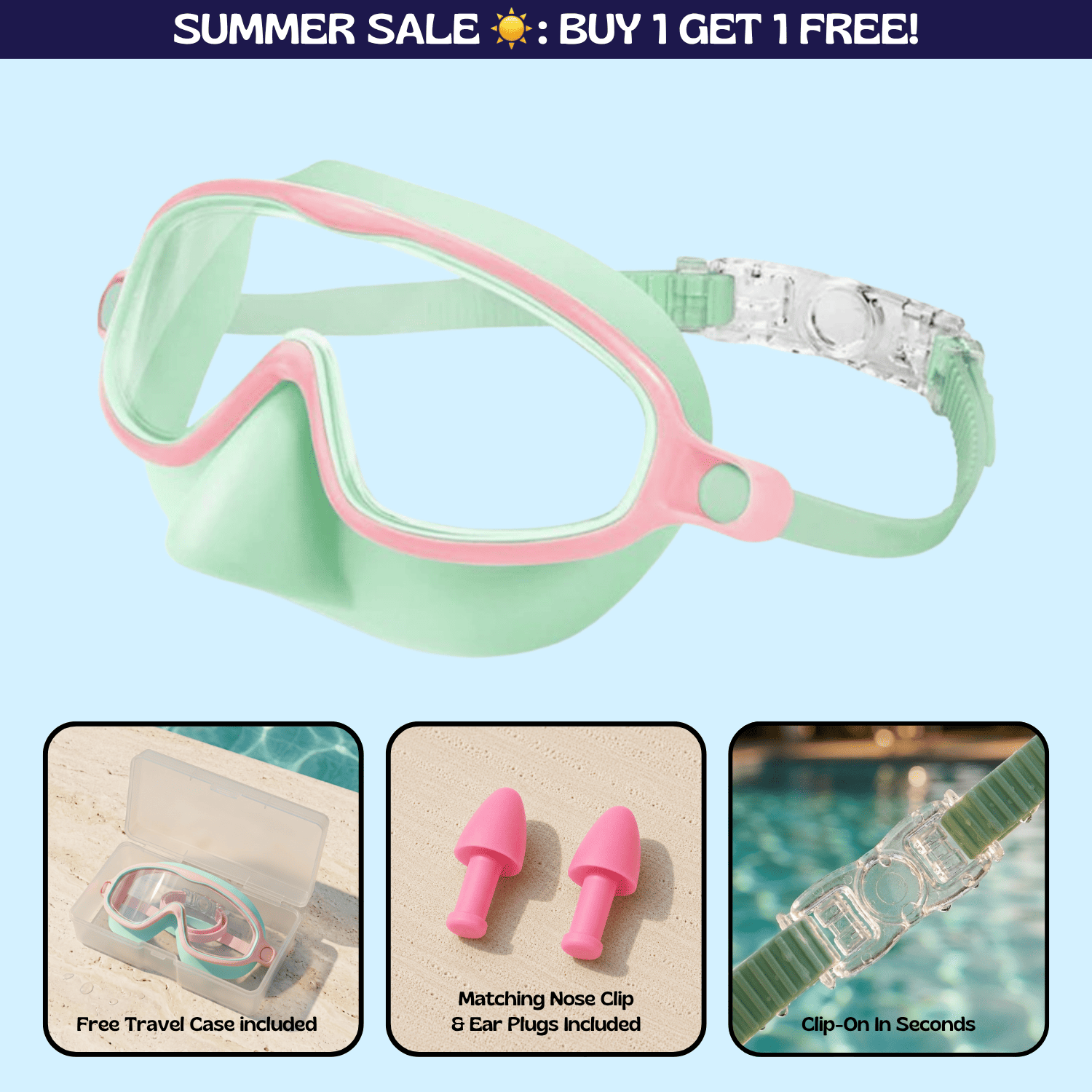 TibaToesβ’ Clip-On Swim Goggles
