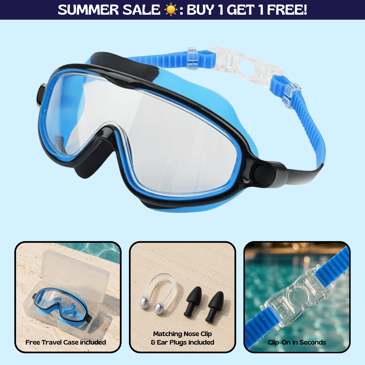 TibaToesβ’ Clip-On Swim Goggles