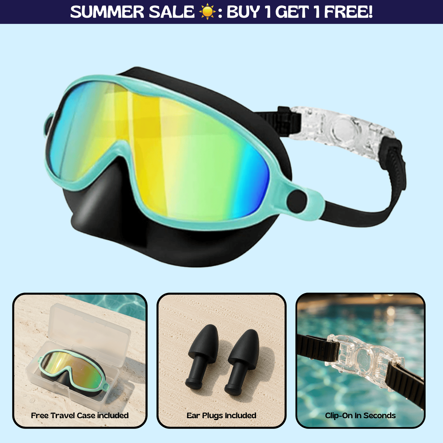 TibaToesβ’ Clip-On Swim Goggles
