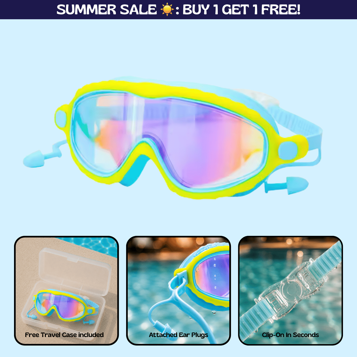 TibaToesβ’ Clip-On Swim Goggles