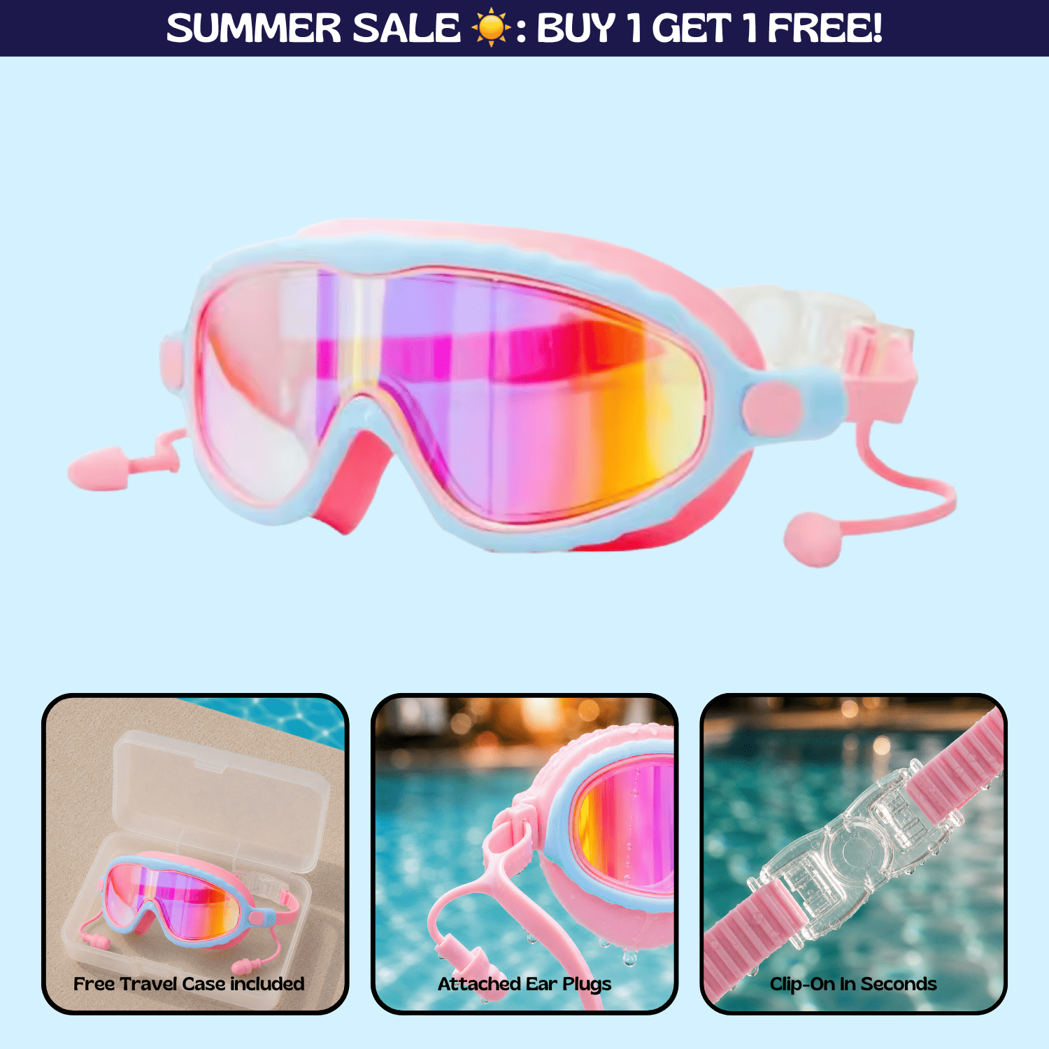TibaToesβ’ Clip-On Swim Goggles