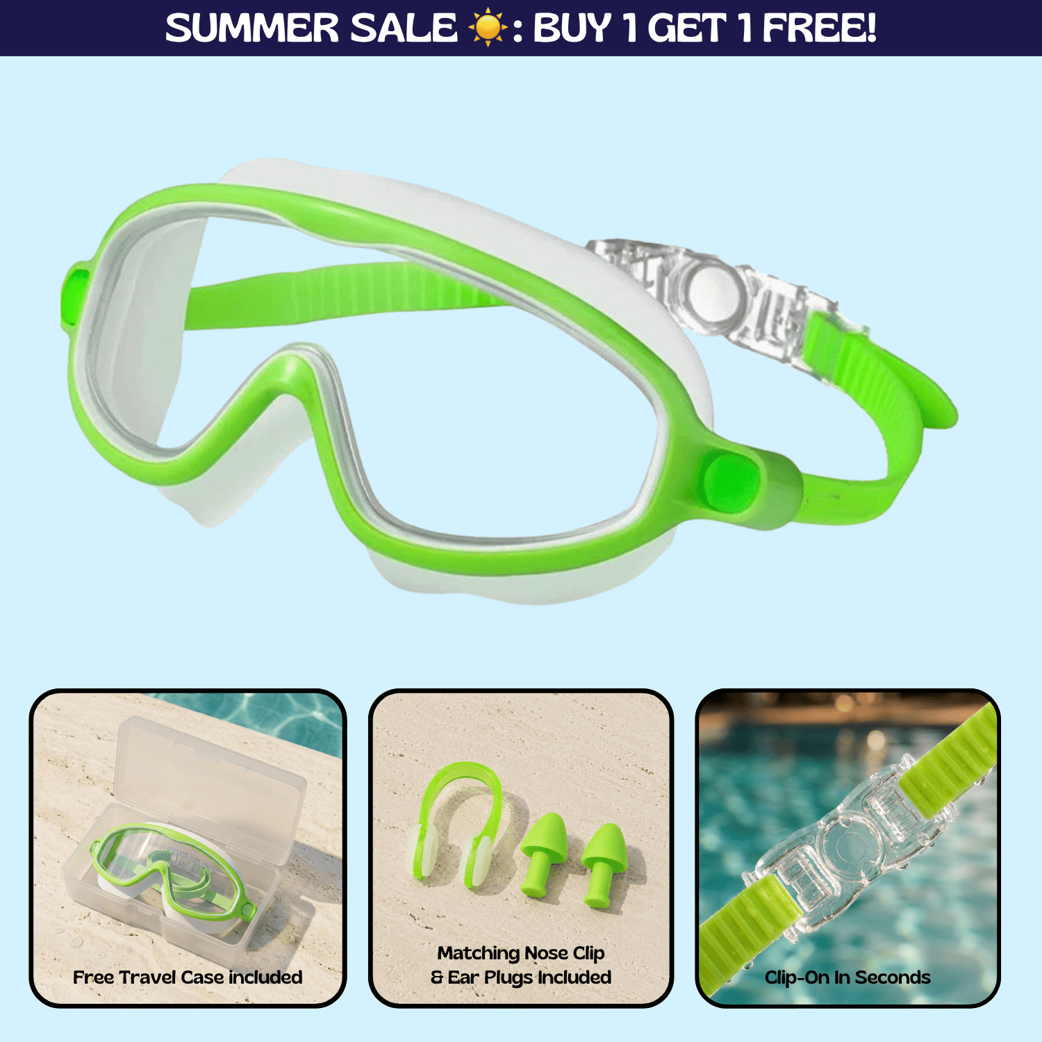 TibaToesβ’ Clip-On Swim Goggles