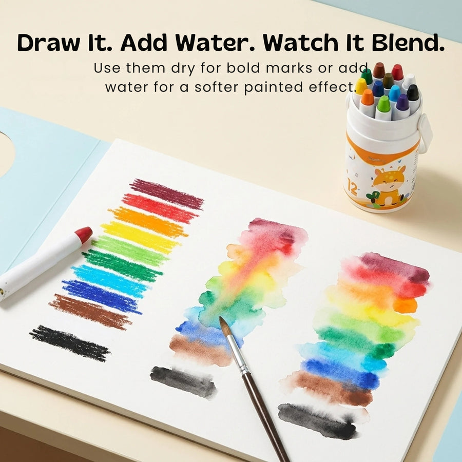 Child colouring calmly with the twist-up crayon set