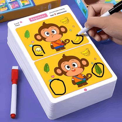 TibaToes™ Find the Difference Cards: Reusable Concentration Training Game for Toddlers & Kids (3 Levels)