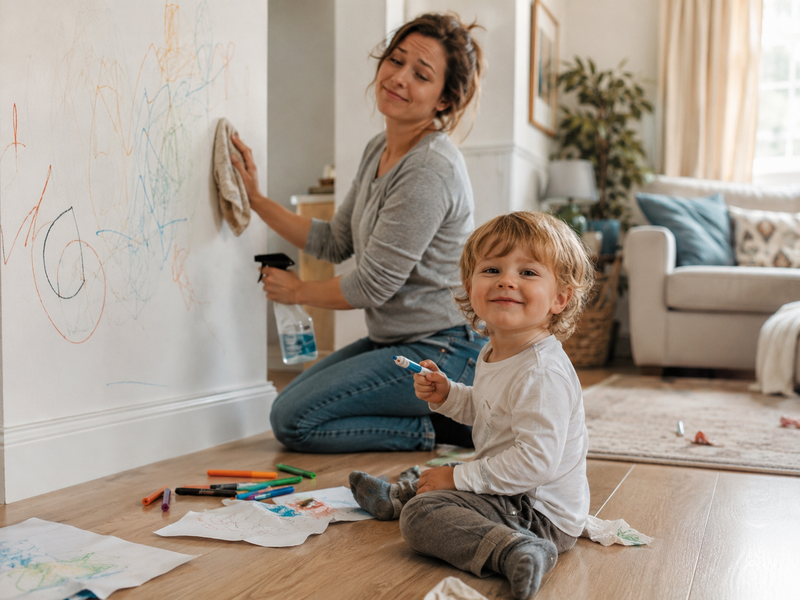 Toddler coloring calmly with a TibaToes water coloring book