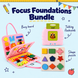 Focus Foundations Bundle with mermaid pink busy board and pink flashcards