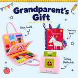Grandparents Gift bundle with mermaid pink busy board and pink flashcards