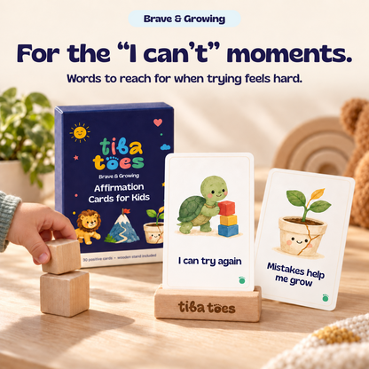 For the I can't moments. Words to reach for when trying feels hard. Brave & Growing cards show I can try again and Mistakes help me grow. Generated explainer mockup.